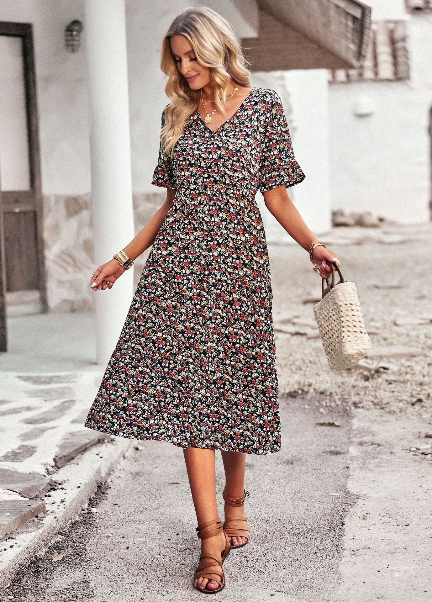 Robe élégante à col en V pour femme - KaoKao