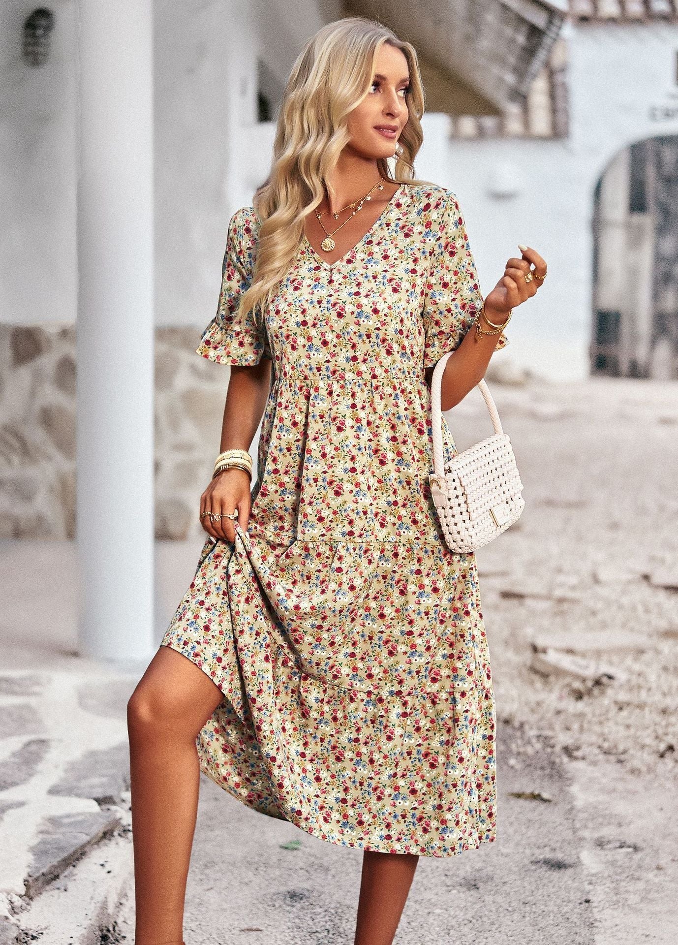 Robe élégante à col en V pour femme - KaoKao