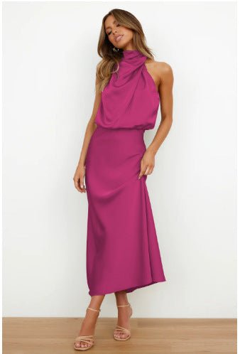 Robe élégante en satin de haute qualité de couleur unie pour femme - KaoKao