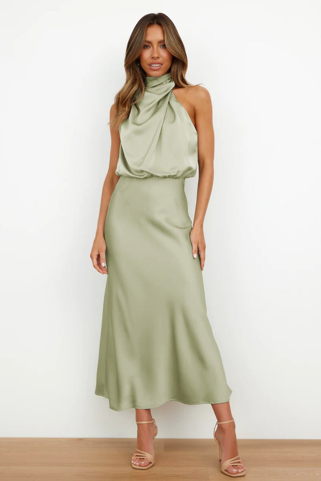 Robe élégante en satin de haute qualité de couleur unie pour femme - KaoKao