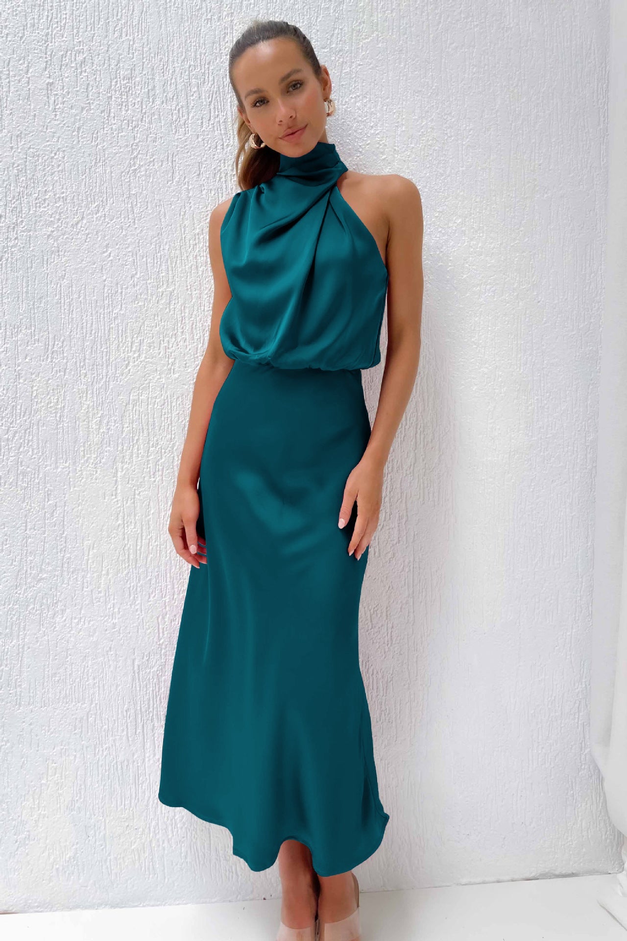 Robe élégante en satin de haute qualité de couleur unie pour femme - KaoKao