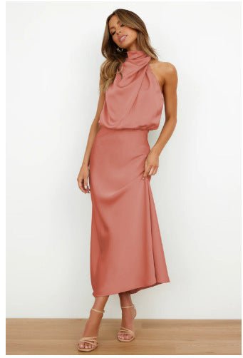 Robe élégante en satin de haute qualité de couleur unie pour femme - KaoKao