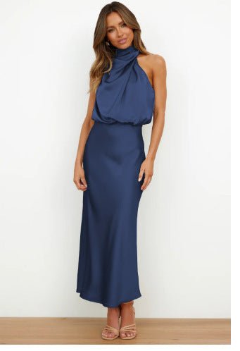 Robe élégante en satin de haute qualité de couleur unie pour femme - KaoKao