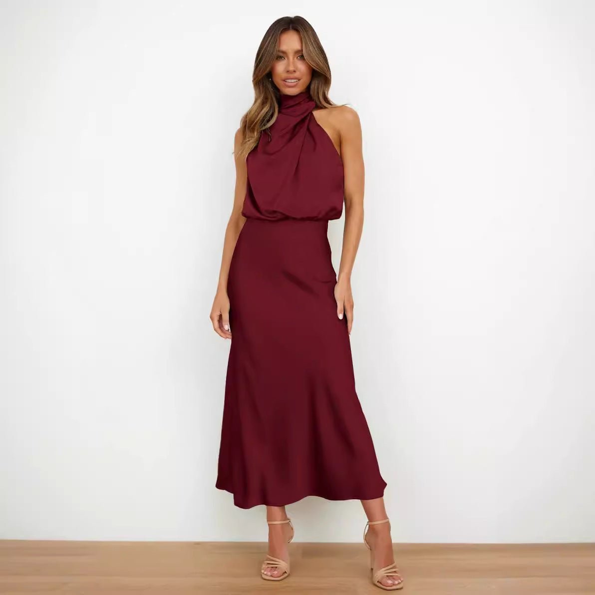 Robe élégante en satin de haute qualité de couleur unie pour femme - KaoKao