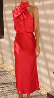 Robe élégante en satin de haute qualité de couleur unie pour femme - KaoKao