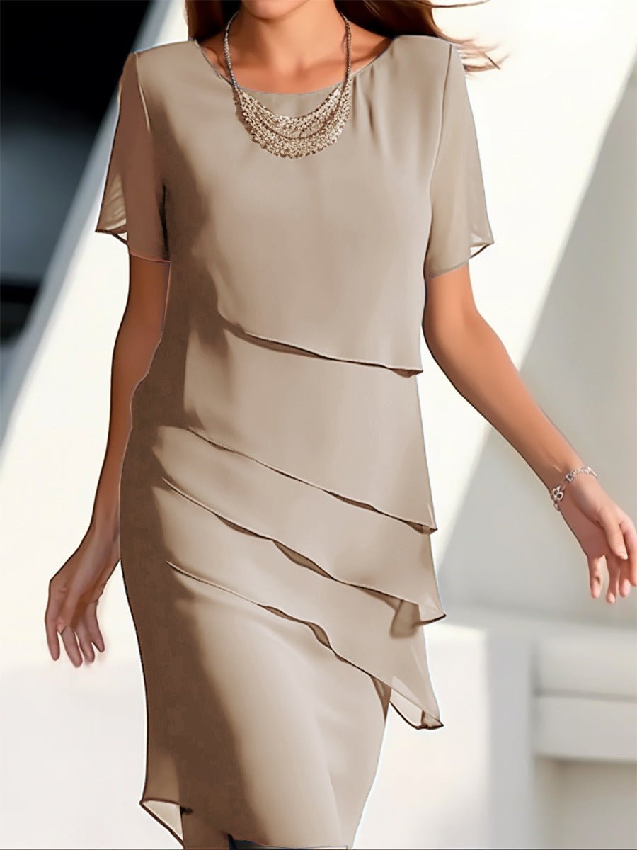Robe femme en mousseline patchwork col rond manches courtes - KaoKao