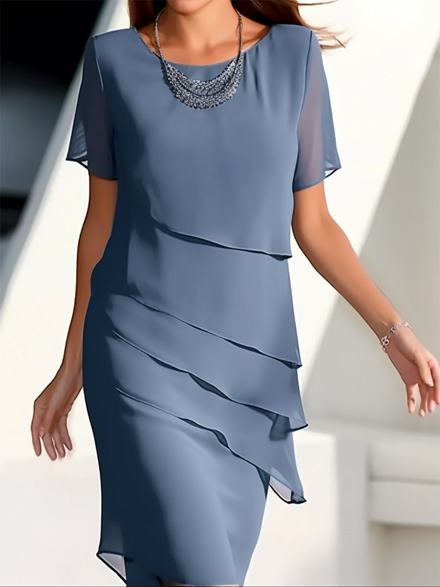 Robe femme en mousseline patchwork col rond manches courtes - KaoKao