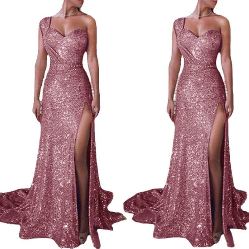 Robe fendue bronze sans manches à une épaule pour femme - KaoKao
