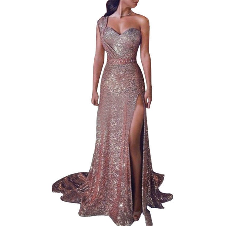 Robe fendue bronze sans manches à une épaule pour femme - KaoKao