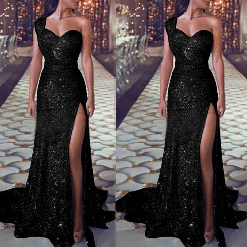 Robe fendue bronze sans manches à une épaule pour femme - KaoKao