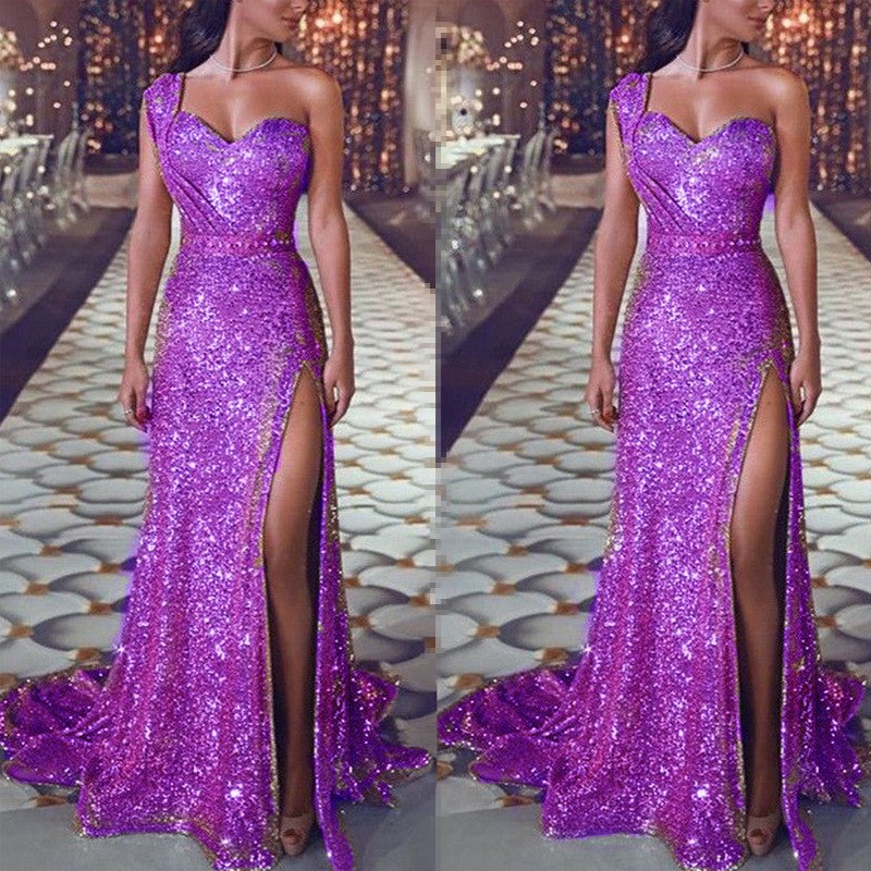 Robe fendue bronze sans manches à une épaule pour femme - KaoKao