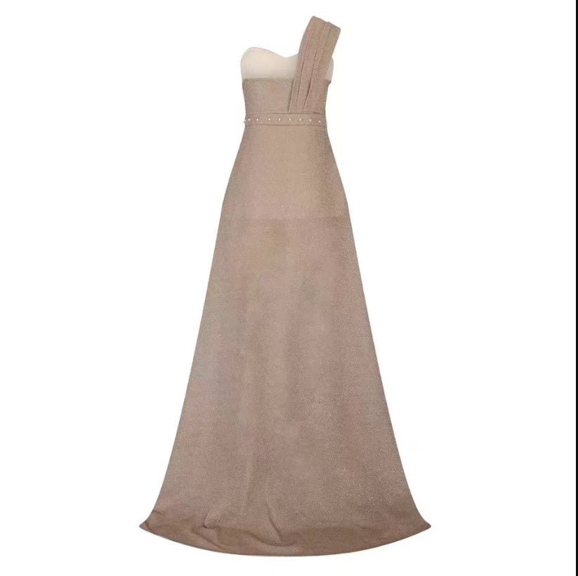 Robe fendue bronze sans manches à une épaule pour femme - KaoKao