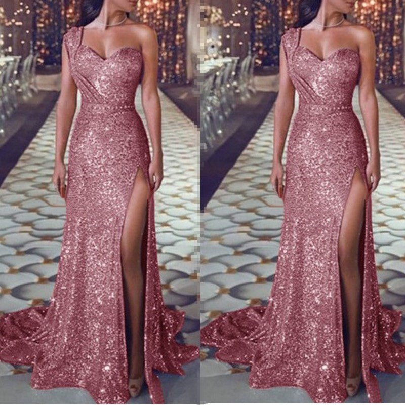 Robe fendue bronze sans manches à une épaule pour femme - KaoKao