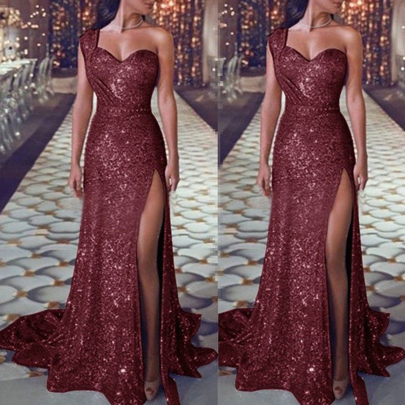 Robe fendue bronze sans manches à une épaule pour femme - KaoKao