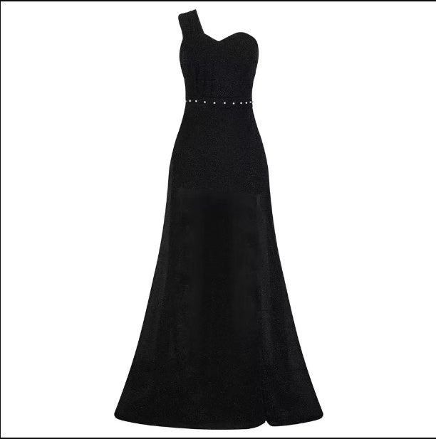 Robe fendue bronze sans manches à une épaule pour femme - KaoKao