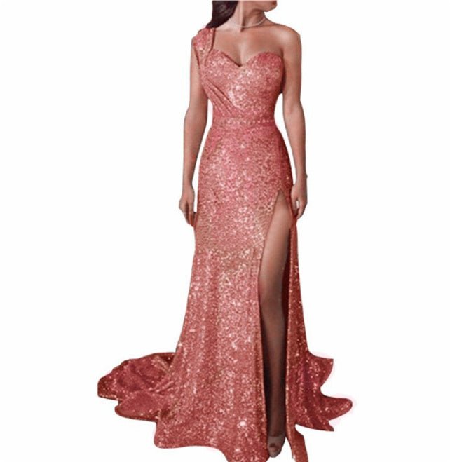 Robe fendue bronze sans manches à une épaule pour femme - KaoKao