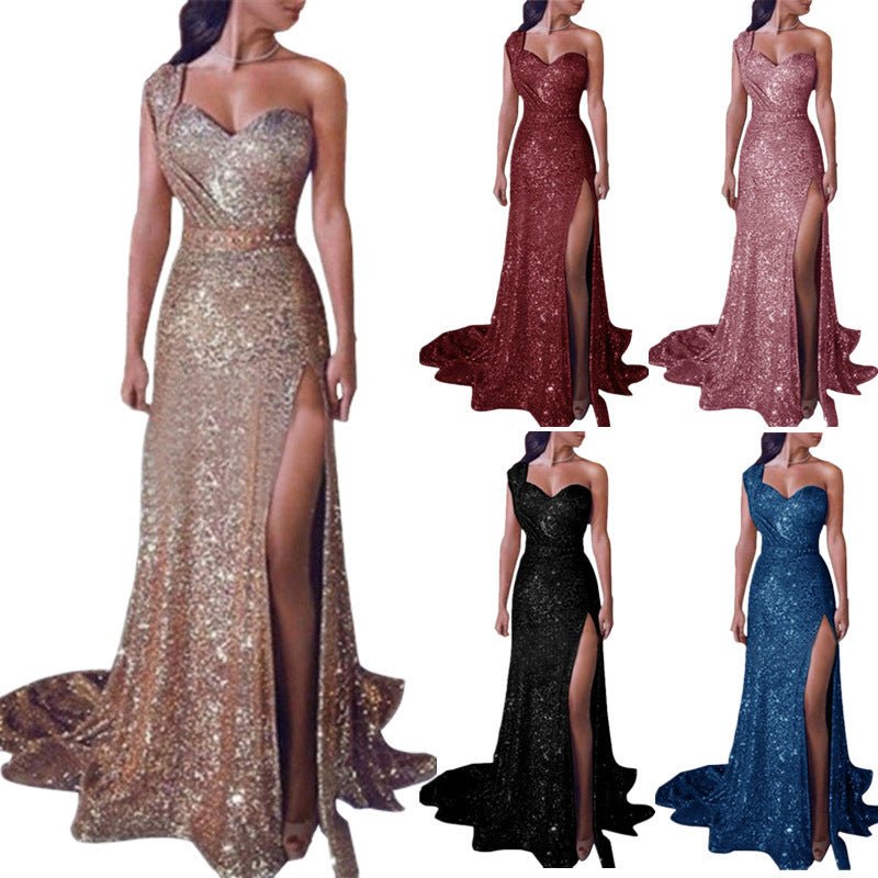 Robe fendue bronze sans manches à une épaule pour femme - KaoKao