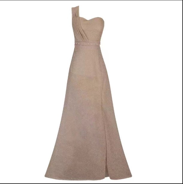 Robe fendue bronze sans manches à une épaule pour femme - KaoKao