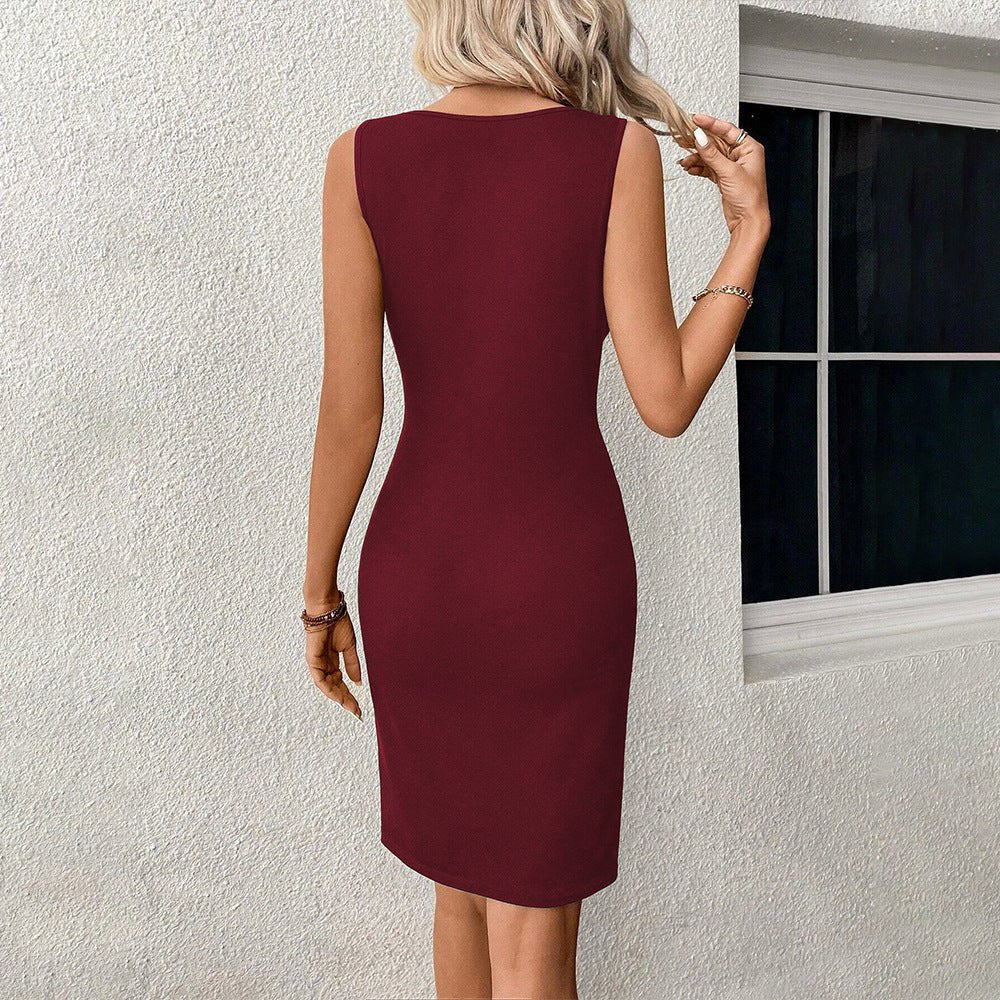 Robe fourreau sans manches à col rond et coupe ajustée pour femme - KaoKao