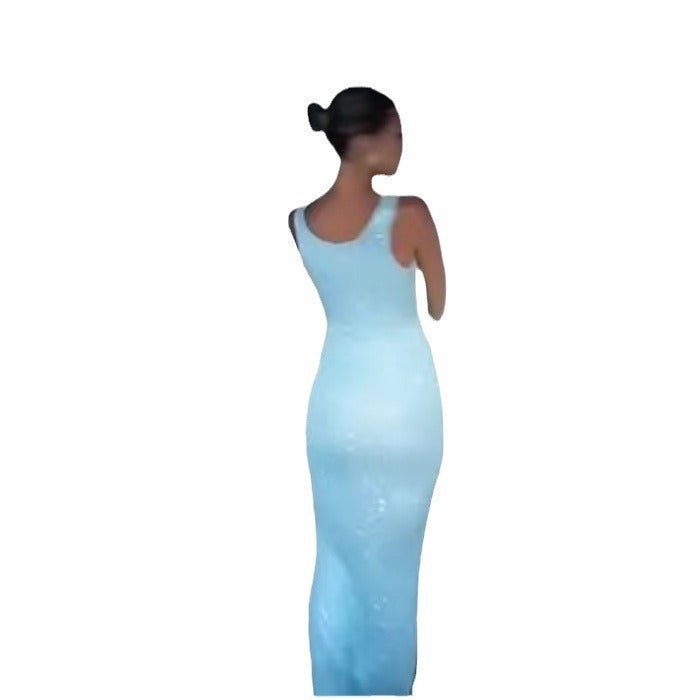 Robe fourreau sexy à paillettes, col en U, amincissante, coupe ajustée, sans manches - KaoKao