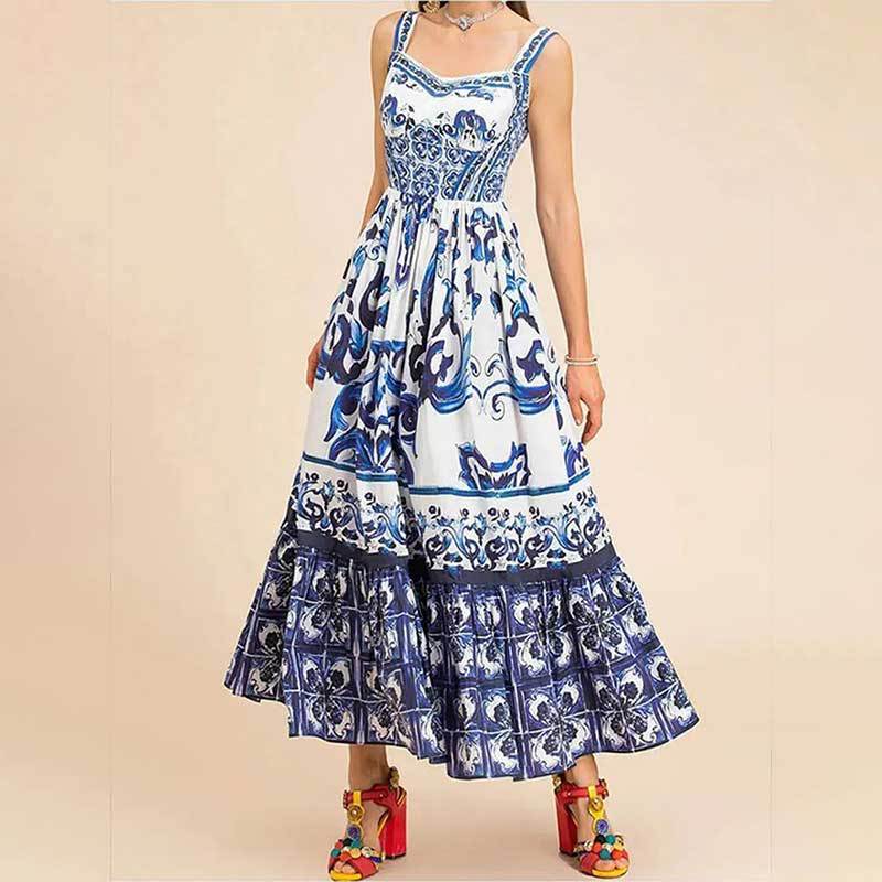 Robe imprimée sans manches, tendance, taille spaghetti, ourlet large, pour femme - KaoKao