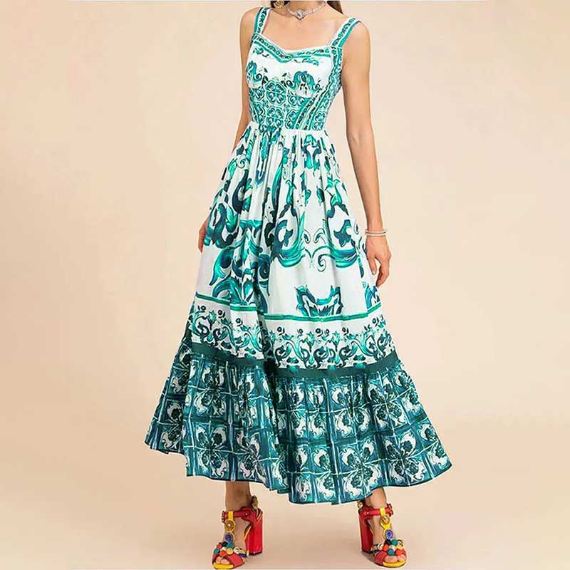 Robe imprimée sans manches, tendance, taille spaghetti, ourlet large, pour femme - KaoKao