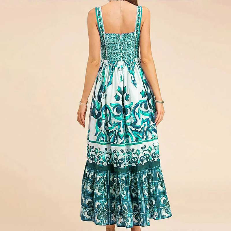 Robe imprimée sans manches, tendance, taille spaghetti, ourlet large, pour femme - KaoKao