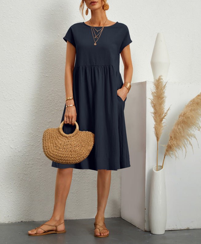 Robe - jupe trapèze en coton à col rond pour femme OL Temperament - KaoKao
