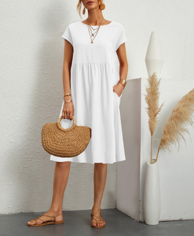 Robe - jupe trapèze en coton à col rond pour femme OL Temperament - KaoKao
