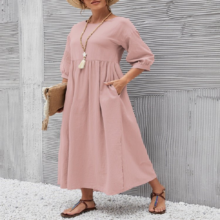Robe - jupe trapèze en coton à col rond pour femme OL Temperament - KaoKao