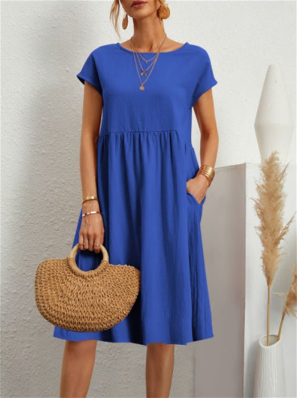 Robe - jupe trapèze en coton à col rond pour femme OL Temperament - KaoKao