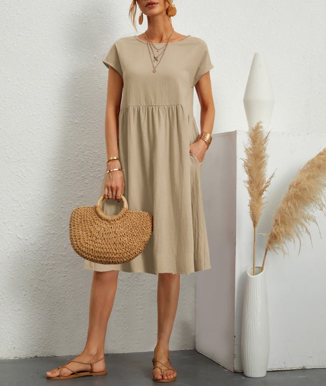Robe - jupe trapèze en coton à col rond pour femme OL Temperament - KaoKao