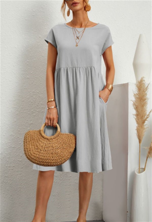 Robe - jupe trapèze en coton à col rond pour femme OL Temperament - KaoKao