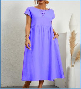 Robe - jupe trapèze en coton à col rond pour femme OL Temperament - KaoKao