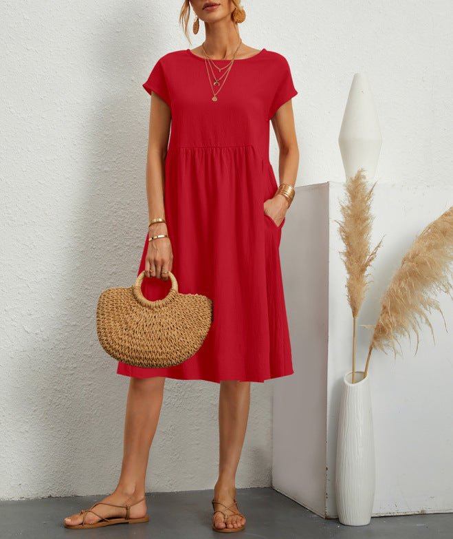 Robe - jupe trapèze en coton à col rond pour femme OL Temperament - KaoKao