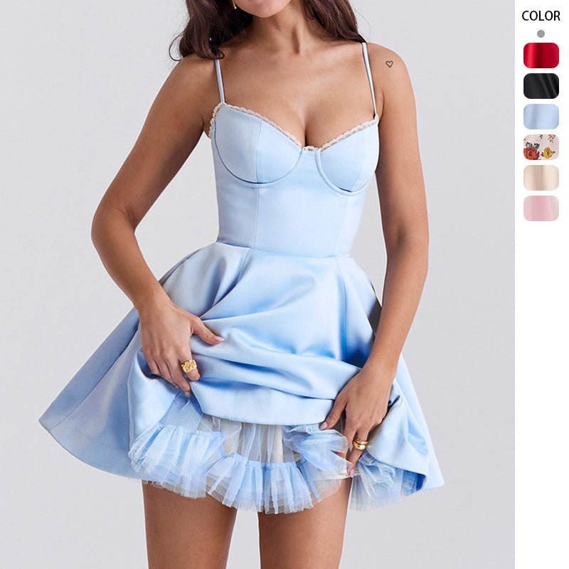 Robe jupon princesse dos nu à bretelles ajustées pour femme - KaoKao
