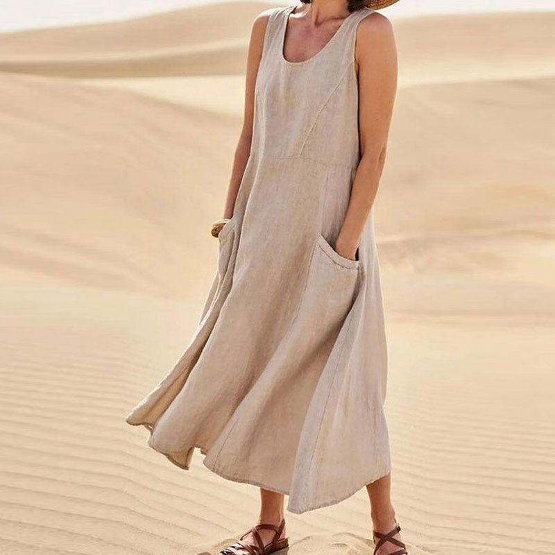 Robe longue d'été sans manches avec poches, style décontracté et ample, vêtements pour femmes - KaoKao