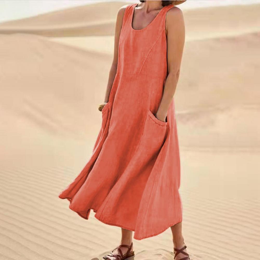 Robe longue d'été sans manches avec poches, style décontracté et ample, vêtements pour femmes - KaoKao
