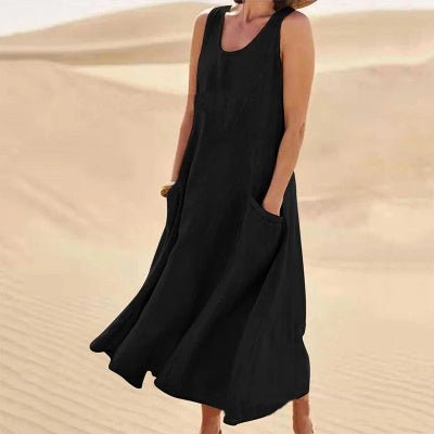 Robe longue d'été sans manches avec poches, style décontracté et ample, vêtements pour femmes - KaoKao