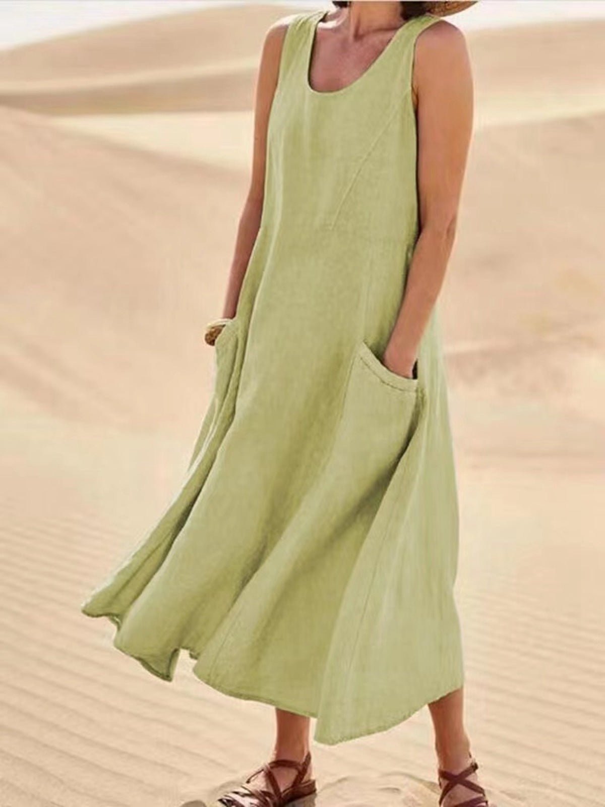 Robe longue d'été sans manches avec poches, style décontracté et ample, vêtements pour femmes - KaoKao
