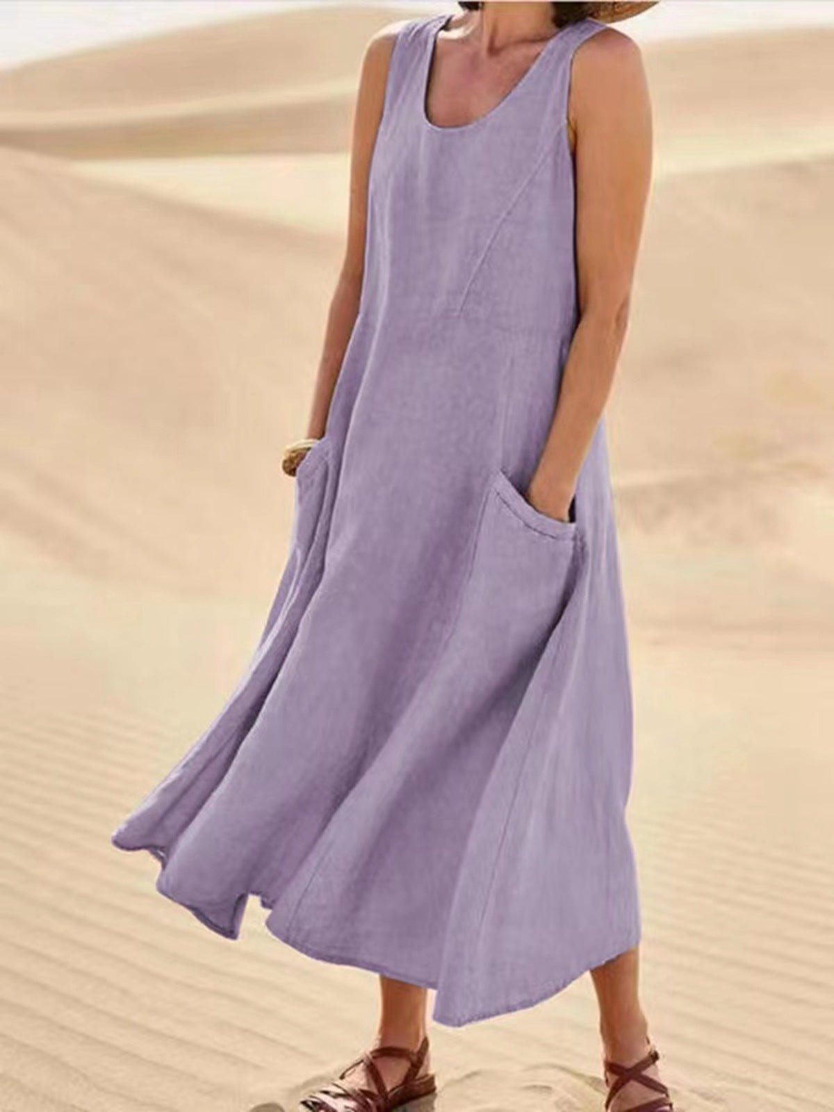 Robe longue d'été sans manches avec poches, style décontracté et ample, vêtements pour femmes - KaoKao