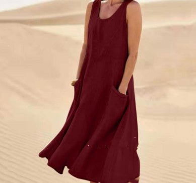 Robe longue d'été sans manches avec poches, style décontracté et ample, vêtements pour femmes - KaoKao