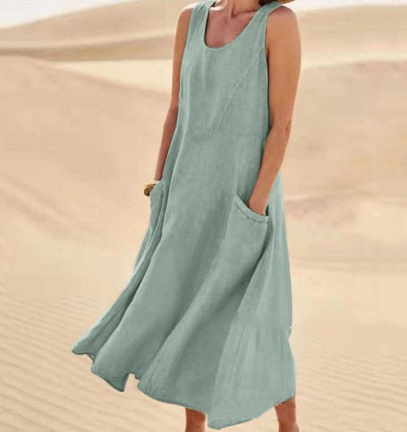 Robe longue d'été sans manches avec poches, style décontracté et ample, vêtements pour femmes - KaoKao