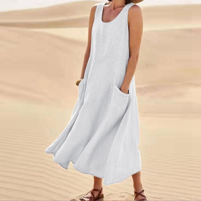 Robe longue d'été sans manches avec poches, style décontracté et ample, vêtements pour femmes - KaoKao