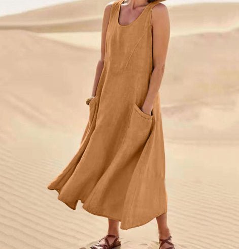Robe longue d'été sans manches avec poches, style décontracté et ample, vêtements pour femmes - KaoKao