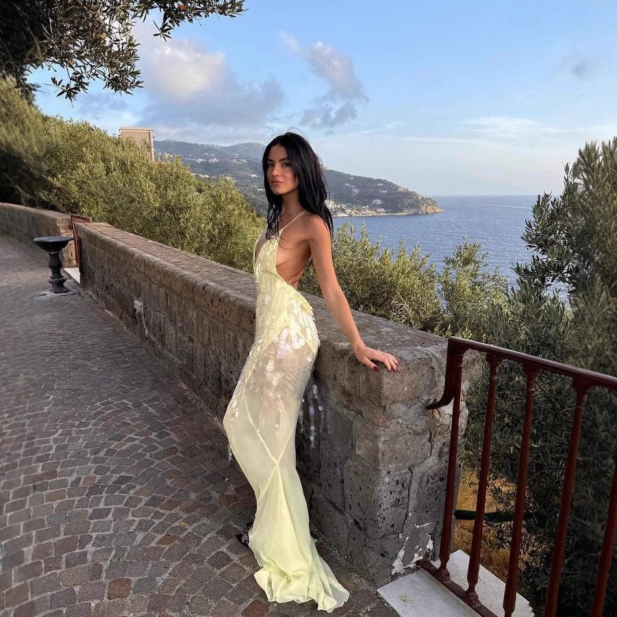 Robe longue sexy dos nu à paillettes et coupe ajustée - KaoKao