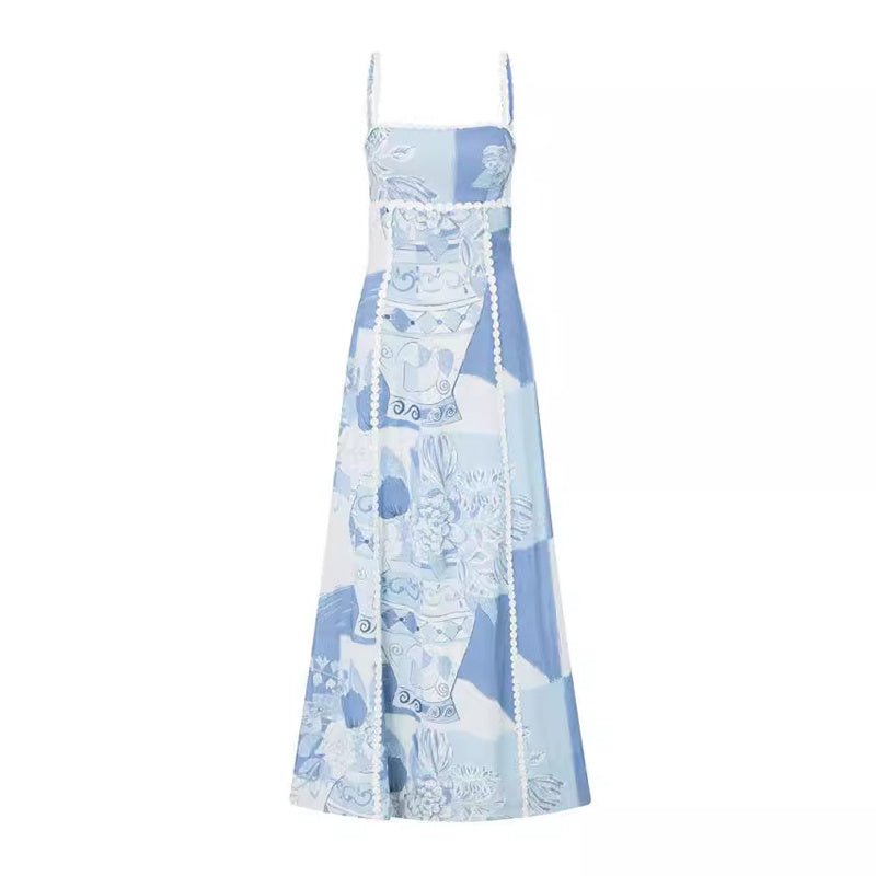 Robe longue sexy en dentelle à imprimé floral, dos nu, bretelles et nœud, vêtements pour femmes - KaoKao