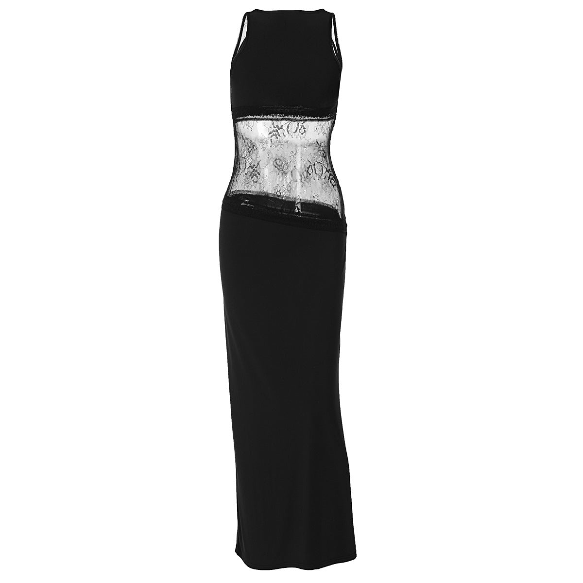 Robe longue transparente à dos nu et sans manches en dentelle cousue, taille moyenne - KaoKao