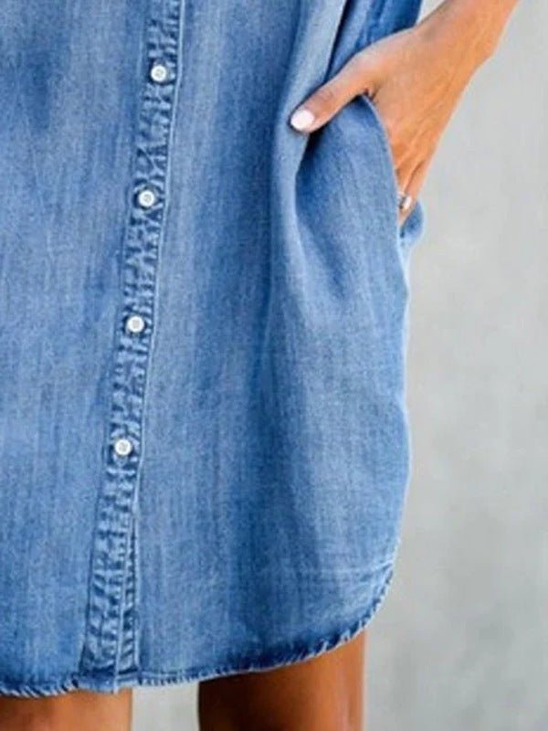 Robe midi slim en jean à manches courtes pour femme - KaoKao