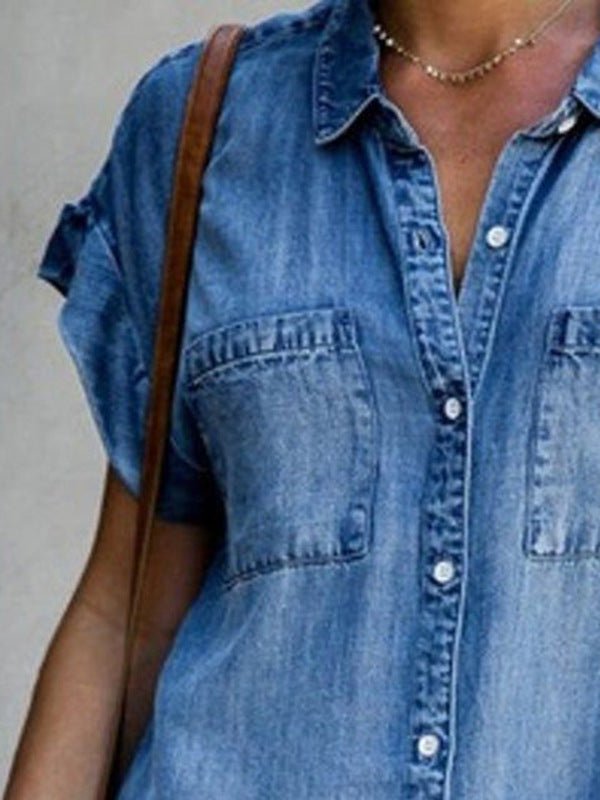 Robe midi slim en jean à manches courtes pour femme - KaoKao